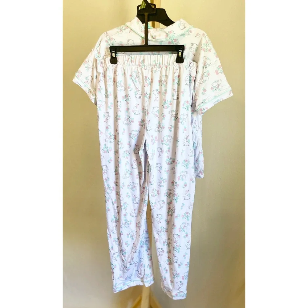 Wonder Nation‎ Girls 3-Piece Pajama Set Bunny Floral White Pink XL 14-16 NWT
